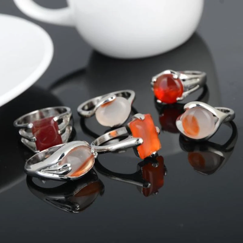 Смешанные Оптовые 5 шт./лот серебряные кольца из натурального камня для мужчин и
