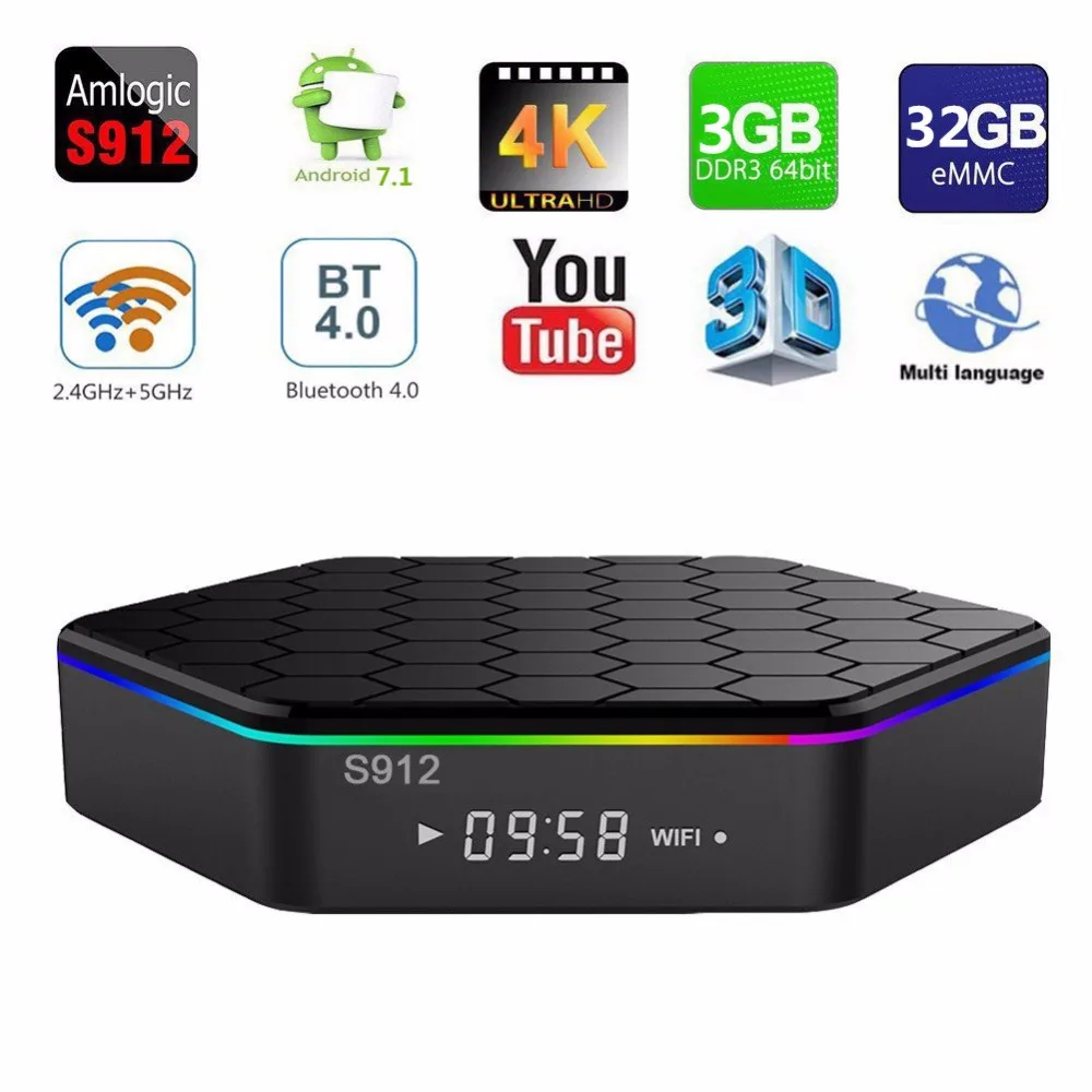 T95Z плюс Умные телевизоры Box для Android 7.1 2 ГБ/3 ГБ 16 ГБ/32 Amlogic S912 Восьмиядерный 2.4 г/5 ГГц