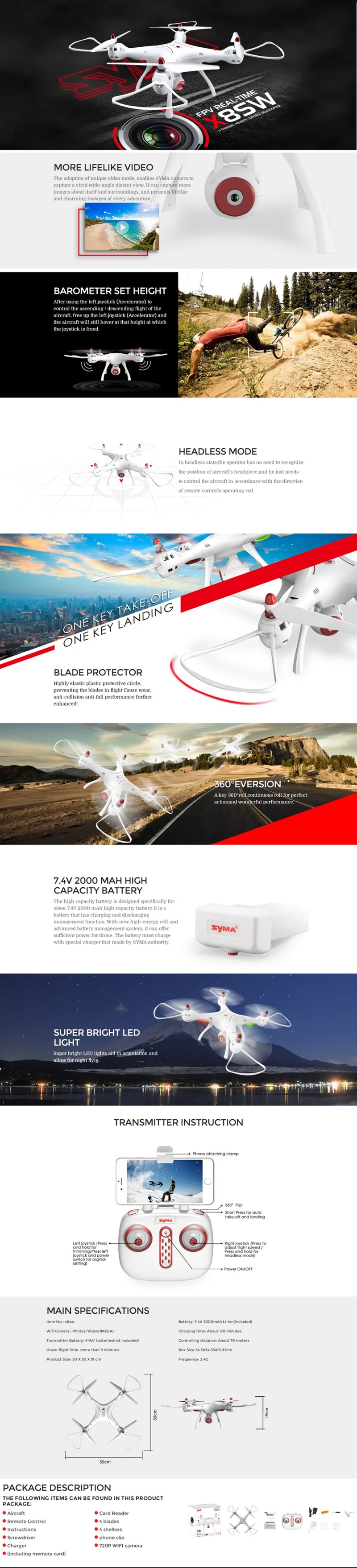 Syma X8SW x8SC WI-FI с видом от первого лица 720P HD Камера или 2MP Камера 6 оси удержания высоты RC Quadcopter RTF р/у или в режиме реального времени H9R 4K Камера drone