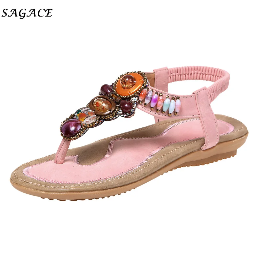 Новинка женские сандалии SAGACE летние богемные кожаная обувь на плоской подошве с