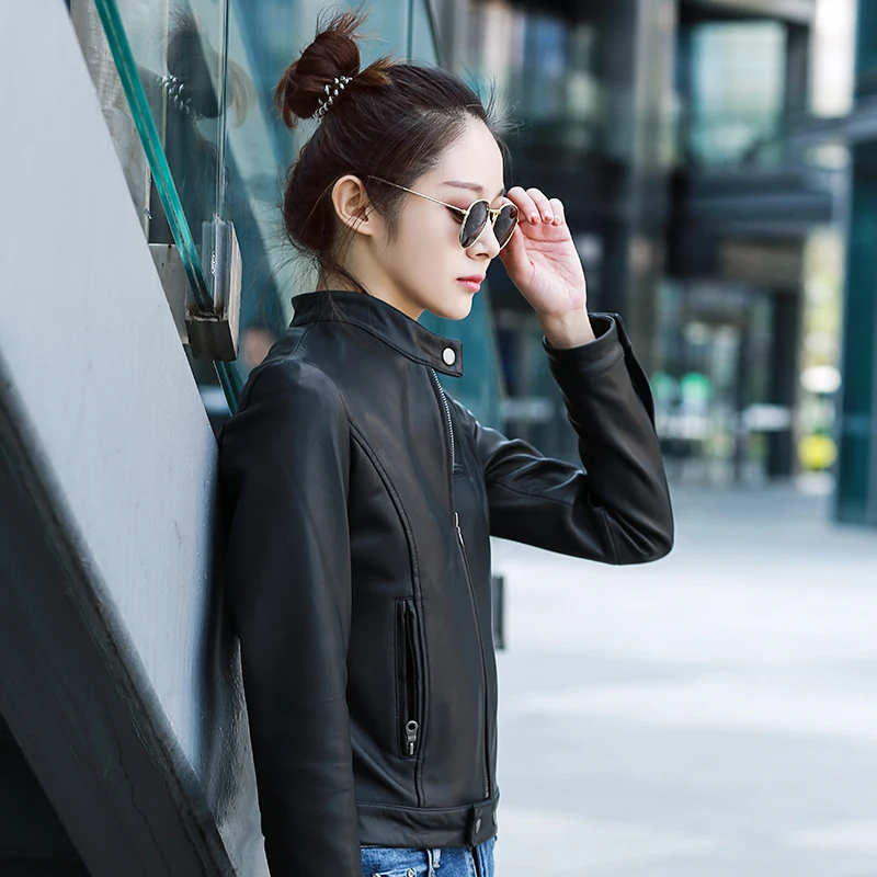 

Short Women Genuine Leather Jacket Sheepskin Slim Spring Autumn Wear Women Leather Coat