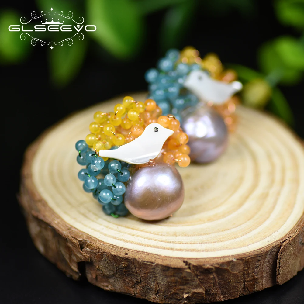 GLSEEVO натуральный пресноводный PearlStud серьги для женщин 925 серебро хрустальные