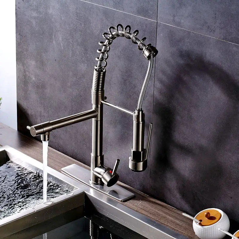 Uythner Матовый никель бортике кухонный кран смеситель с крышкой пластины Прямая