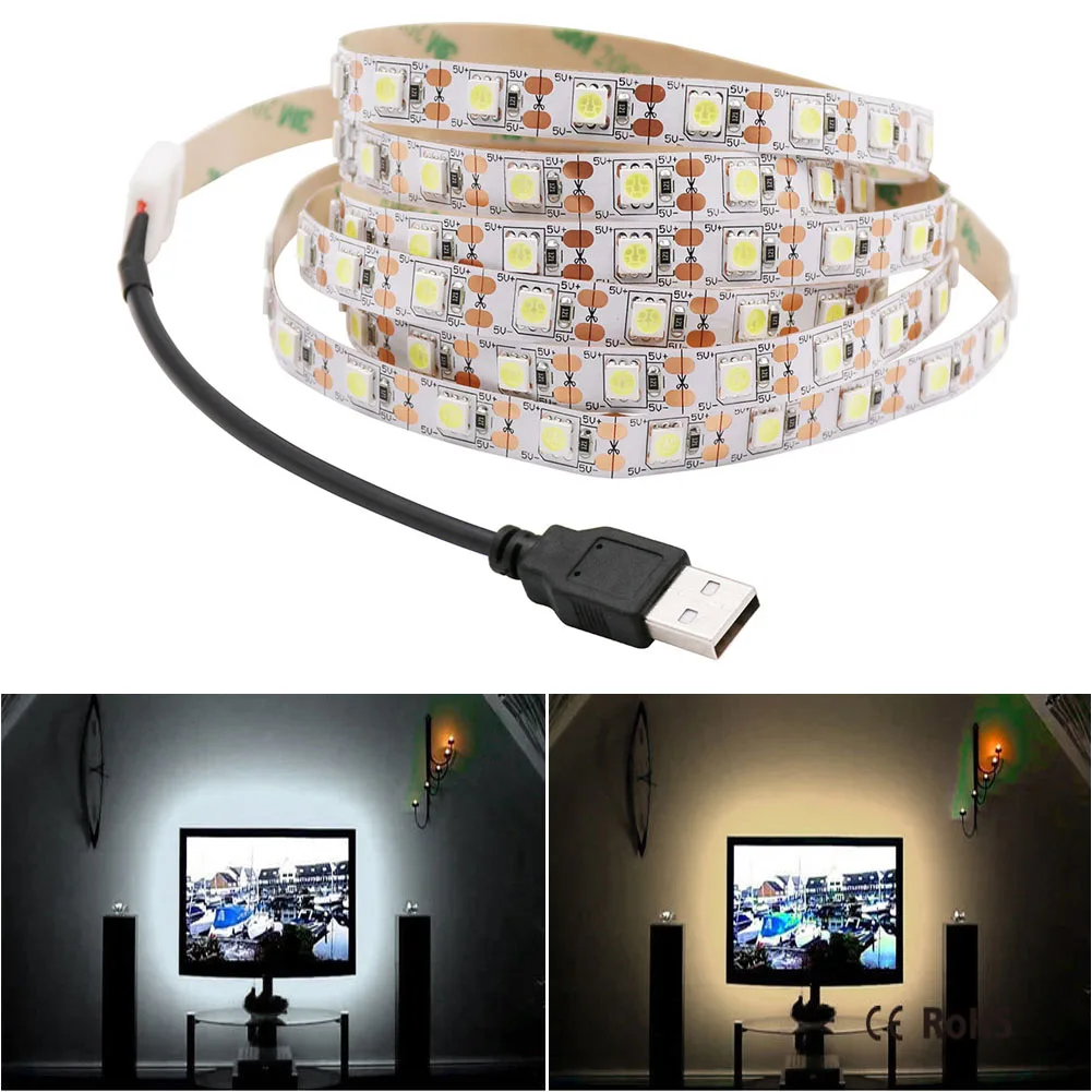 5 в 50 см, 1 м, 2 м, 3 м, 4 м, 5 м, USB кабель, силовой светодиодный светильник SMD 5050, Рождественская настольная декоративная лампа, лента для телевизора, фоновый светильник ing