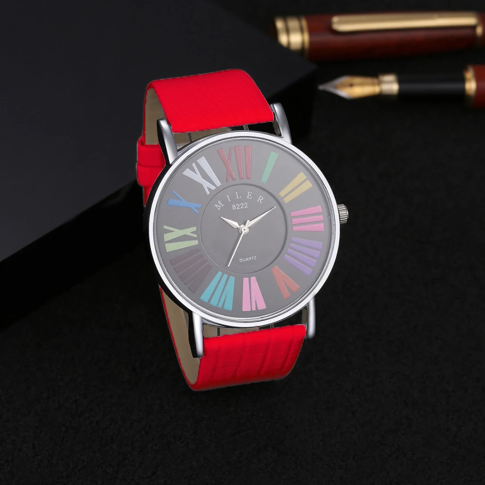 MILER многоцветные римские цифры часы женские кожаные модные reloj mujer|feminino|feminino relogio |