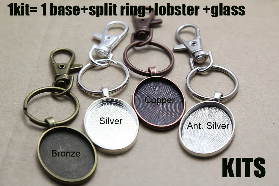 

10Kits Vintage 20x30mm Oval Key Chain Pendant Blank Setting With Base+Split+Lobster+Glass For Glass Cabochons DIY Jewelry Making