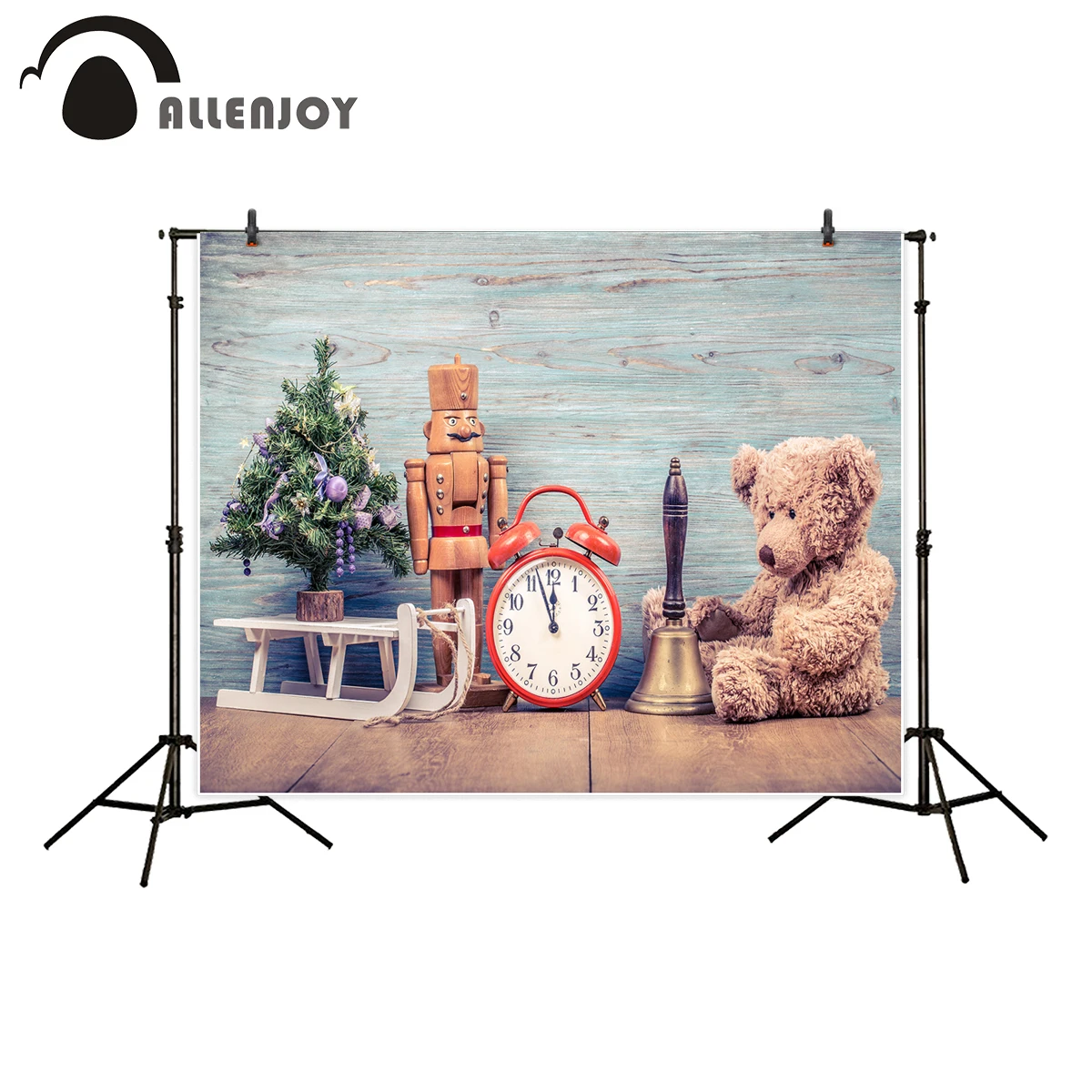 Фон Allenjoy для детской фотосъемки Новогоднее дерево медведь игрушка Бронзовый