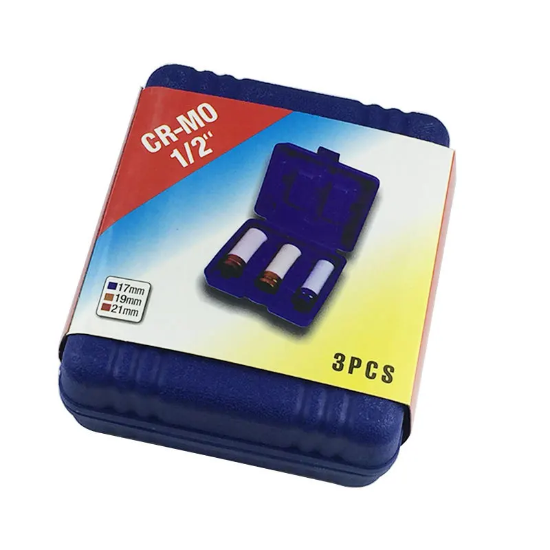

3PCS Sockets Set 17/19/21mm Pneumatic Tyre Protection Socket 1/2 Colorful Steam Sleeve Auto Repair Hardware Tools with Case