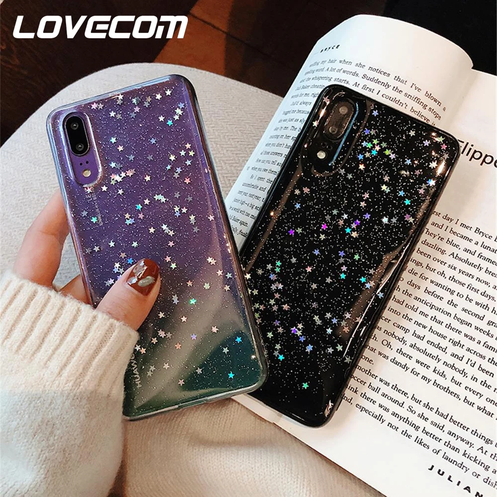Прозрачный чехол LOVECOM с блестками и звездами для телефона Huawei P40 Pro P30 P20 Mate 20 Honor