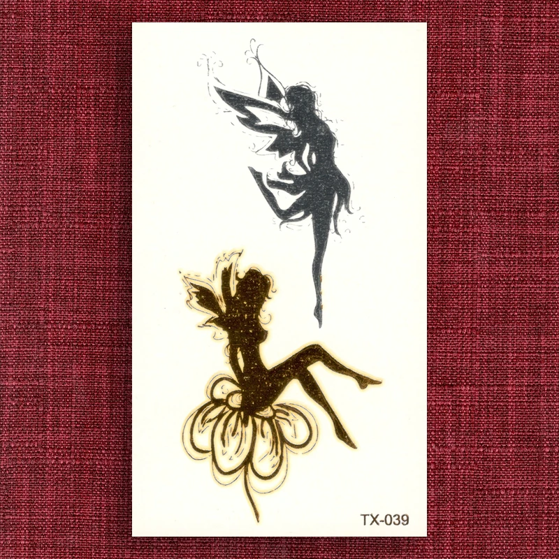 Милый цветок Фея Ангел поддельные татуировки металлик Золотой Серебряный