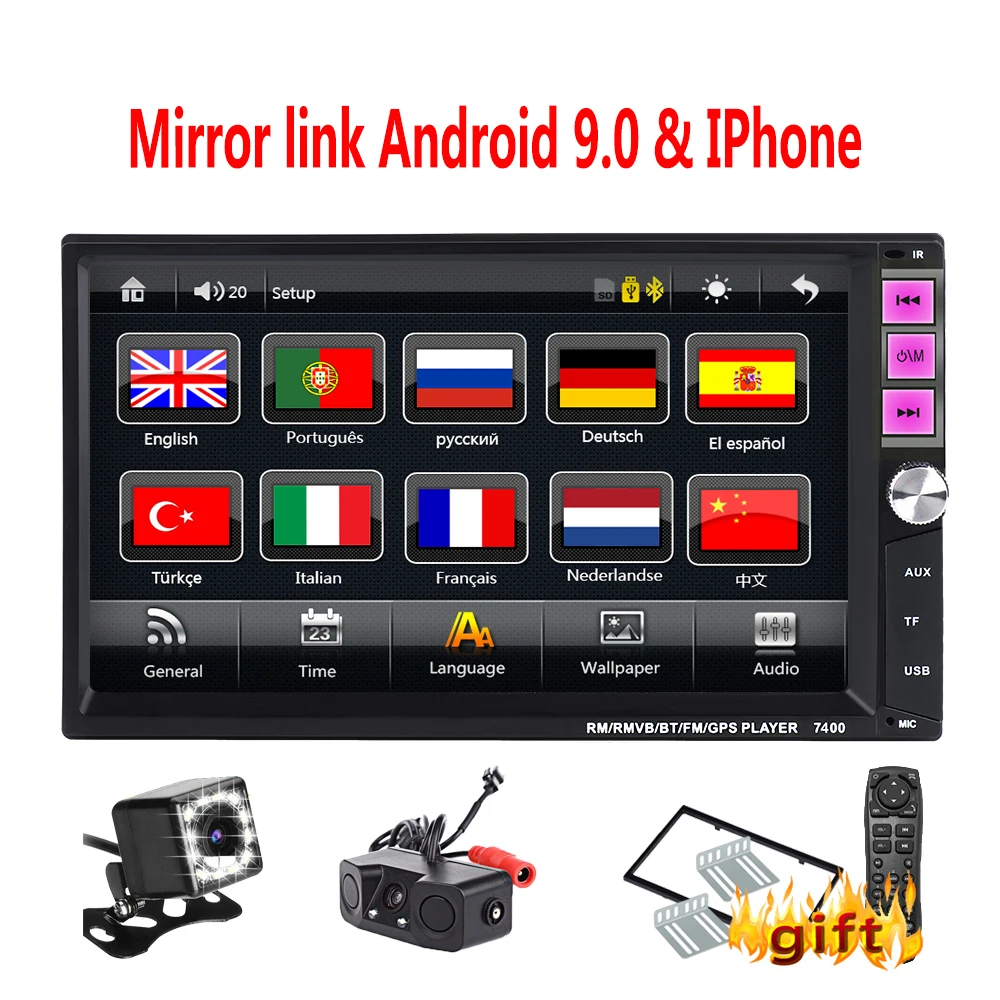 Автомагнитола 2din мультимедийный плеер 7 дюймов с сенсорным mirrorlink Android 9 MP5