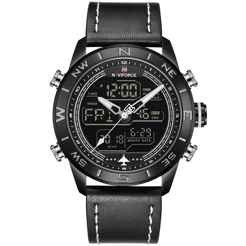 Black White NAVIFORCE Роскошные Брендовые мужские модные спортивные часы мужские кварцевые аналоговые цифровые часы кожаные армейские военные часы Relogio Masculino - Цвет: Black White