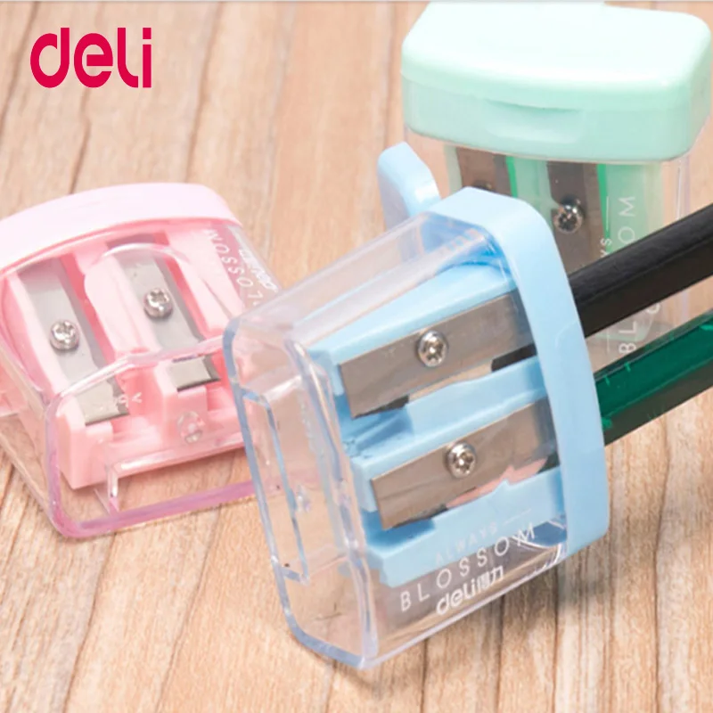 Deli 0576 Double Holes Plastic Pencil Sharpeners Candy Color Transparent Standard Cutting Machine | Канцтовары для офиса и