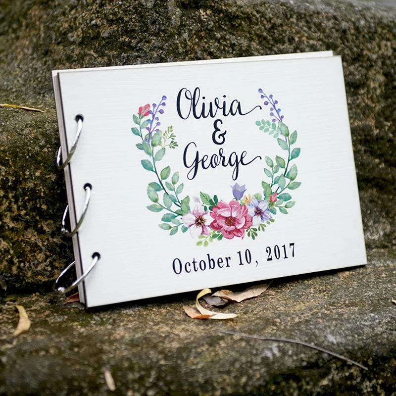 

1pcs lot Customized Wood cover signature guestbook company Party Birthday Baby shower Wedding guest book