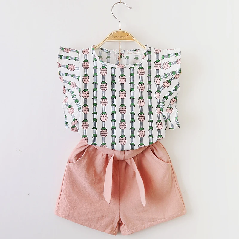 az1580- pink Bear Leader/комплекты для девочек г. Новая детская одежда рубашка без рукавов+ белые штаны Одежда для маленьких девочек из 2 предметов модные костюмы для девочек - Цвет: az1580- pink