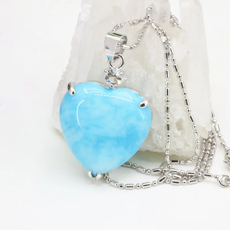 Женская подвеска в форме сердца с подвеской из камня ожерелье натуральной
