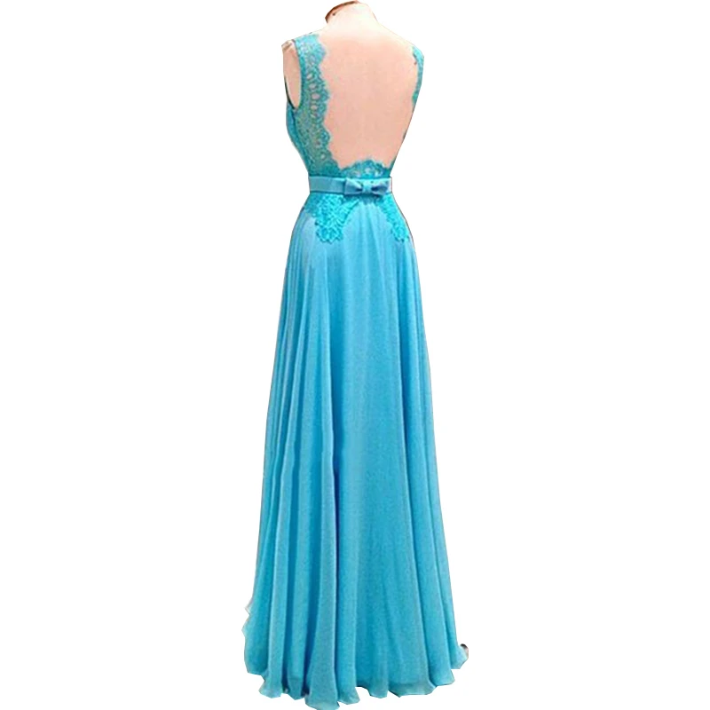 Бирюзовый вечернее платье Длинные 2017 линии спинки кружевное шифоновое для