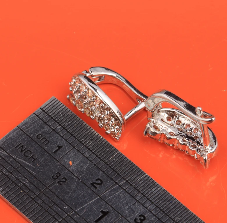 Прямая Луна Champange Morganite посеребренные ювелирные изделия серьги кольца Huggie S5154|hoop
