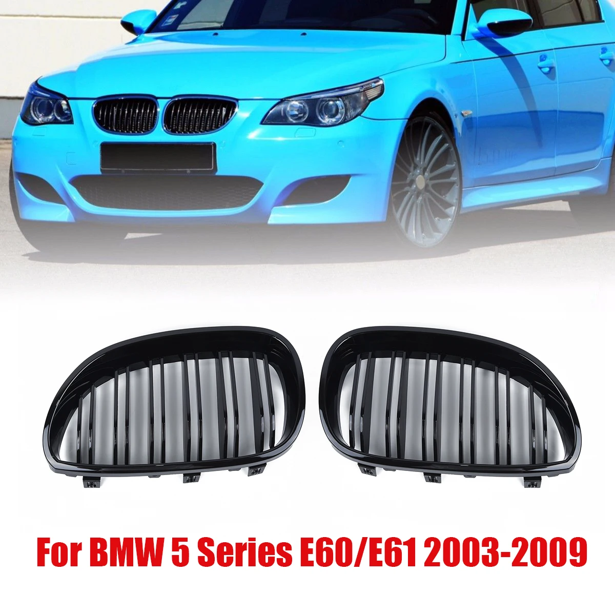 Для BMW E60 E61 5 SERIES 03 10 1 пара черного передних решеток для почек Подходит двойная