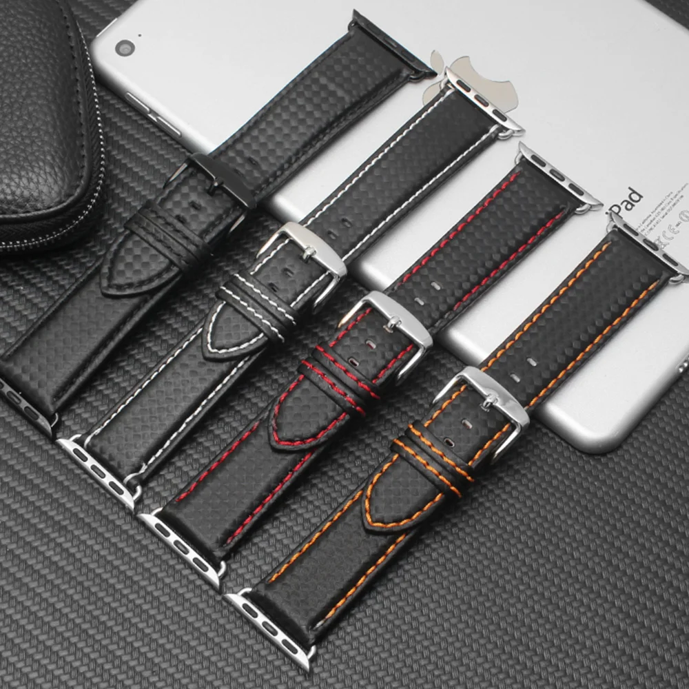 Ремешок из углеродного волокна для Apple watch band 44 мм 40 роскошный кожаный браслет iWatch