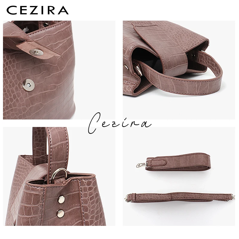 Женская сумка-ведро с узором Аллигатор CEZIRA модная сумка-мессенджер для девушек и
