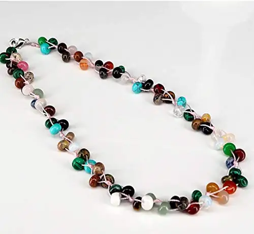 

ICNWAY Natural Roundel Gemstone and Crystal Knitted by Hand Necklace 19.5inch Jewelry for Women