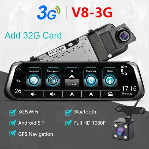 Jansite 1" 4G wifi Автомобильный видеорегистратор сенсорный экран двойной объектив Android gps навигация зеркало заднего вида автомобиля камеры ADAS монитор Bluetooth - Название цвета: 3G version 32G Card