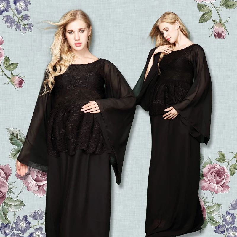 New Women Maternity Photography Props Pregnancy Clothes Maternity Chiffon Black See through Dresses For pregnant Photo Shoot