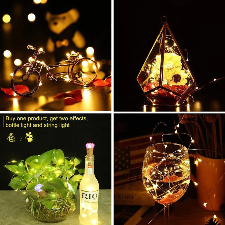 

10pcs/lot Christmas Copper Wire LED String Fairy lights 10leds 20leds Wine Bottle Stopper Light Lamp New Year Party light
