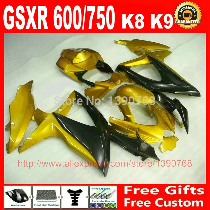 

Fairings set for Suzuki 08 09 10 GSXR 600 750 K8 K9 golden black fairing body kit GSXR600 GSXR750 2008 2009 2010 GZ98