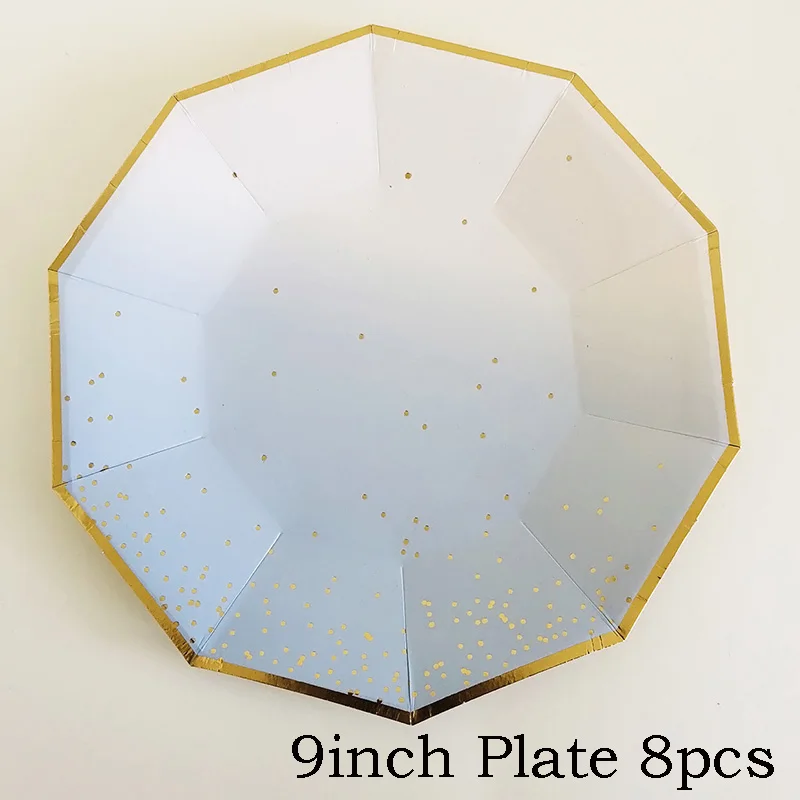 9inch Plate 8pcs Вечерние тарелки с розовыми радужными золотыми точками, обеденные тарелки/чашки/соломинки/салфетки, тарелки для вечеринки, дня рождения, свадьбы, мероприятия, декоративная столовая посуда - Цвет: 9inch Plate 8pcs