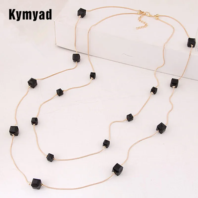 Модные Двухслойные Длинные ожерелья Kymyad золотого цвета на цепочке для свитера