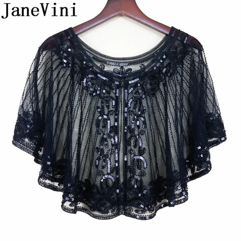 JaneVini 2019 Silver Sequined Woman Wraps Bridal Capes Shawl Beaded Elegant Evening Party Wedding Bolero Cape Jacket Accessories | Свадьбы и