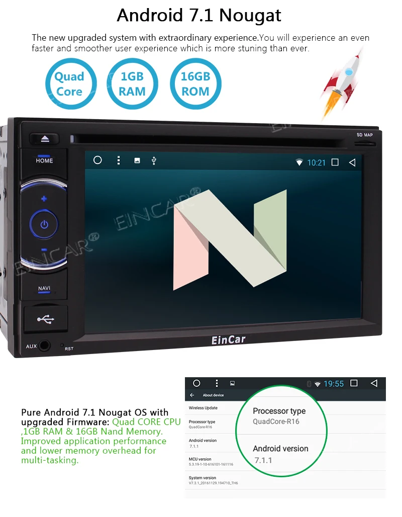Android 5 1 стерео CD dvd-плеер-Eincar в тире автомобиля радио MP3 MP5 плеер навигации Системы с