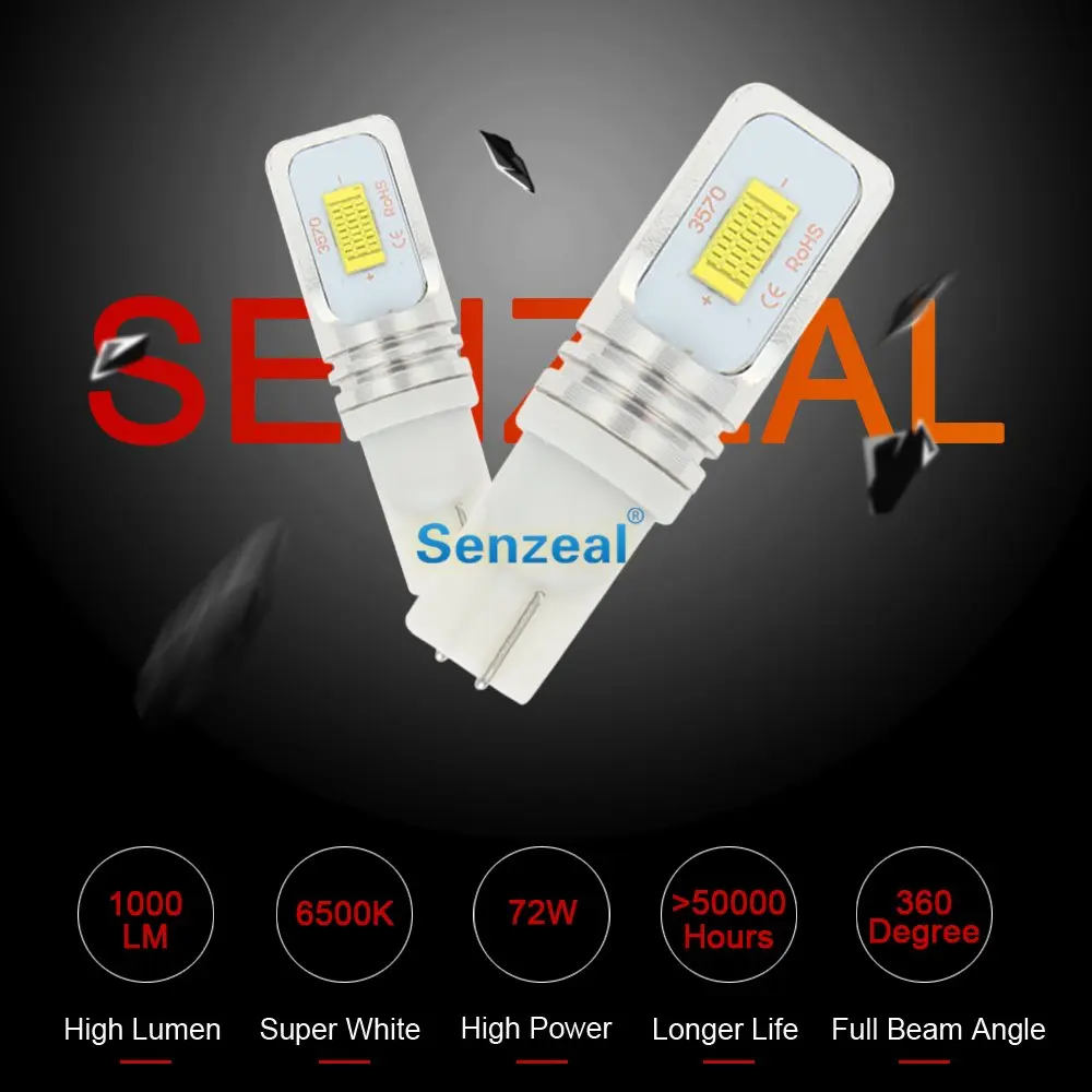 white SENZEAL 2 шт. T10 Автомобильный светодиодный светильник W5W 1000Lm 3570 CSP 194 лампы 168 72W фары для Фары заднего хода лампы 12-24V Авто светильник светодиодный 921 белый - Испускаемый цвет: white