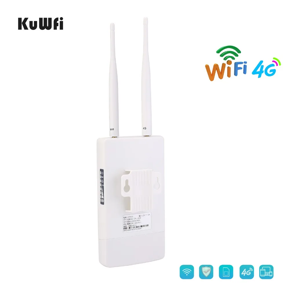 KuWFi Водонепроницаемый Открытый 4G CPE Маршрутизатор 150 Мбит / с CAT4 LTE Маршрутизаторы 3G / 4G SIM-карта WiFi-маршрутизатор для IP-камеры / вне зоны покрытия WiFi