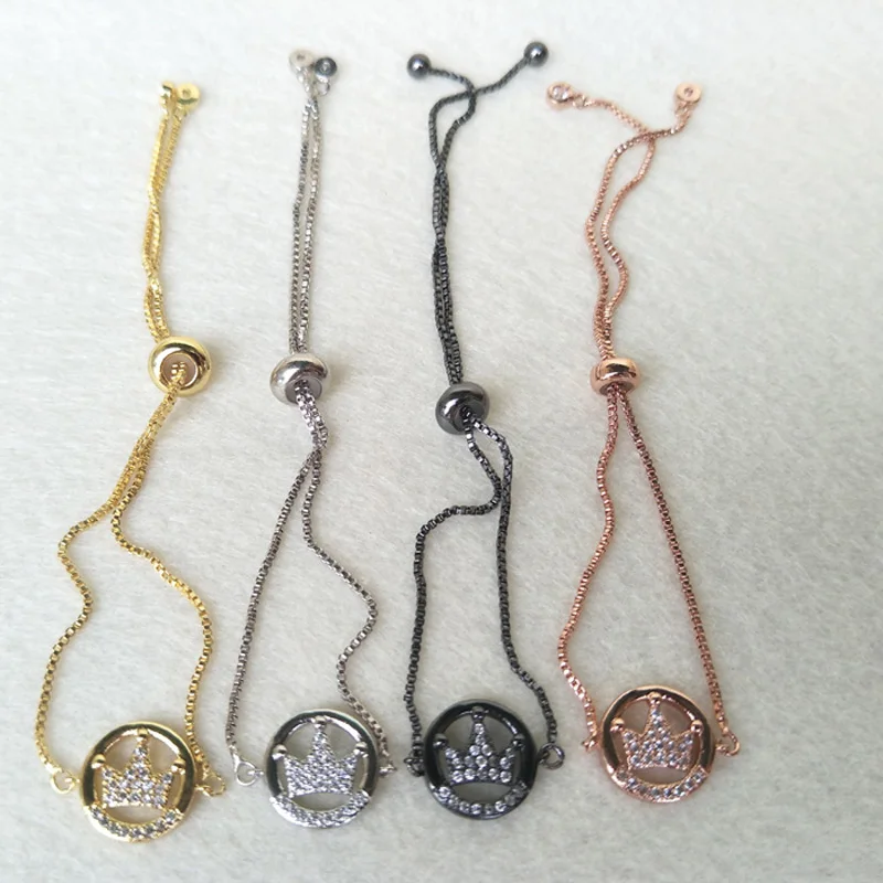 

10Pcs Turkish Style crown Double Bails Connector,Micro pave CZ zircon Charms,adjustable chain bracelet Jewelry for women BG96