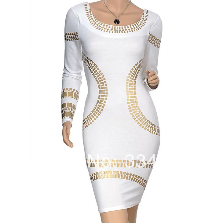 2014 Printed Slim pencil Women's 'MERCY' Tribal Mesh Mid Sleeve Bodycon Bandage Dress free shipping#W124 | Женская одежда