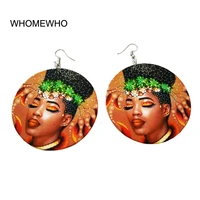 wood africa round black lady beauty queen vintage tribal earrings wooden african statement green flower bohemia afro ear jewelry