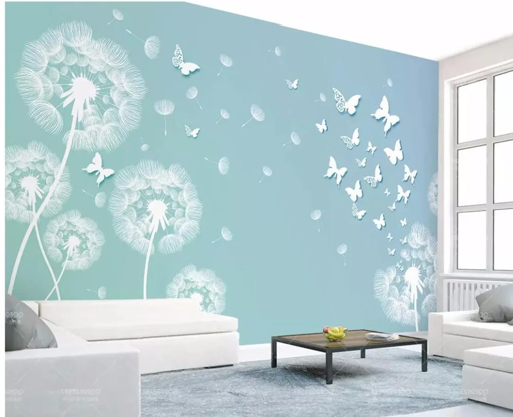 Custom mural 3d photo wallpaper Blue dandelion butterfly TV background wall Home decor murals for walls 3 d | Обустройство дома