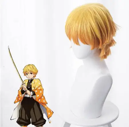 Agatsuma Zenitsu Wig Аниме демон убийца Kimetsu no Yaiba костюмы для косплея Униформа юката верхняя одежда Haori Kamado Tanjirou полный комплект S-2XL - Цвет: Agatsuma Zenitsu Wig