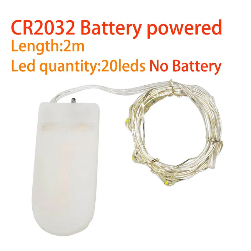 CR2032 String 2M Ручной работы светодиодный Сказочный струнный светильник светодиодный фейерверк гирлянда теплый белый серебряный провод домашняя Свадьба Рождественская вечеринка украшение дома - Испускаемый цвет: CR2032 String 2M