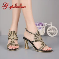g sparrow 2019 new womens black fashion high heeled sandals metal rhinestones diamond women shoes