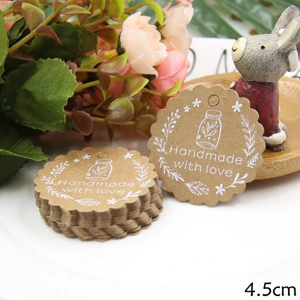 Round Handmade 50 шт., много стилей, ручная работа, серия, крафт-бумага, бирки, сделай сам, ремесла, бирка для свадеб, дней рождения, вечеринок, этикетки, упаковочные материалы для подарков - Цвет: Round Handmade