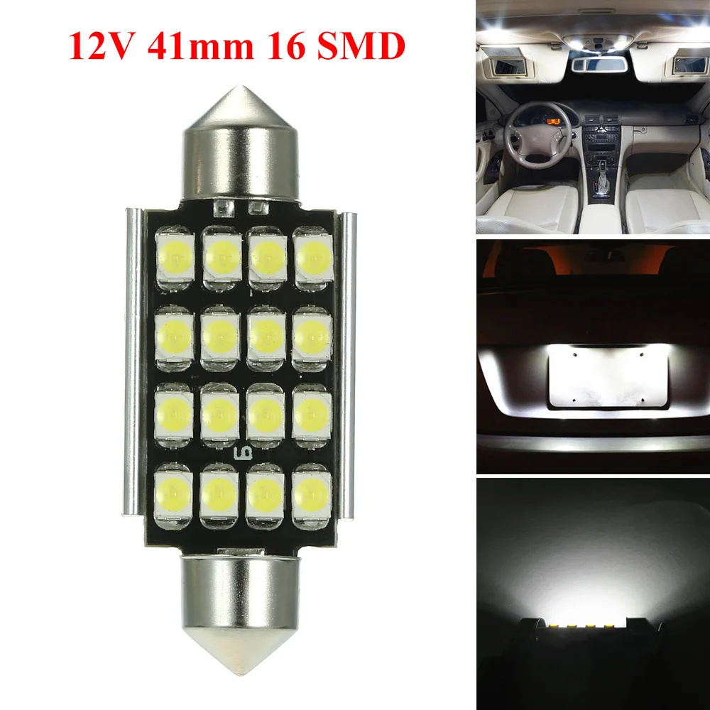 Белый 12V 41 мм 16 SMD 3528 салона Купол с фестонами светодиодный светильник лампы|Фара