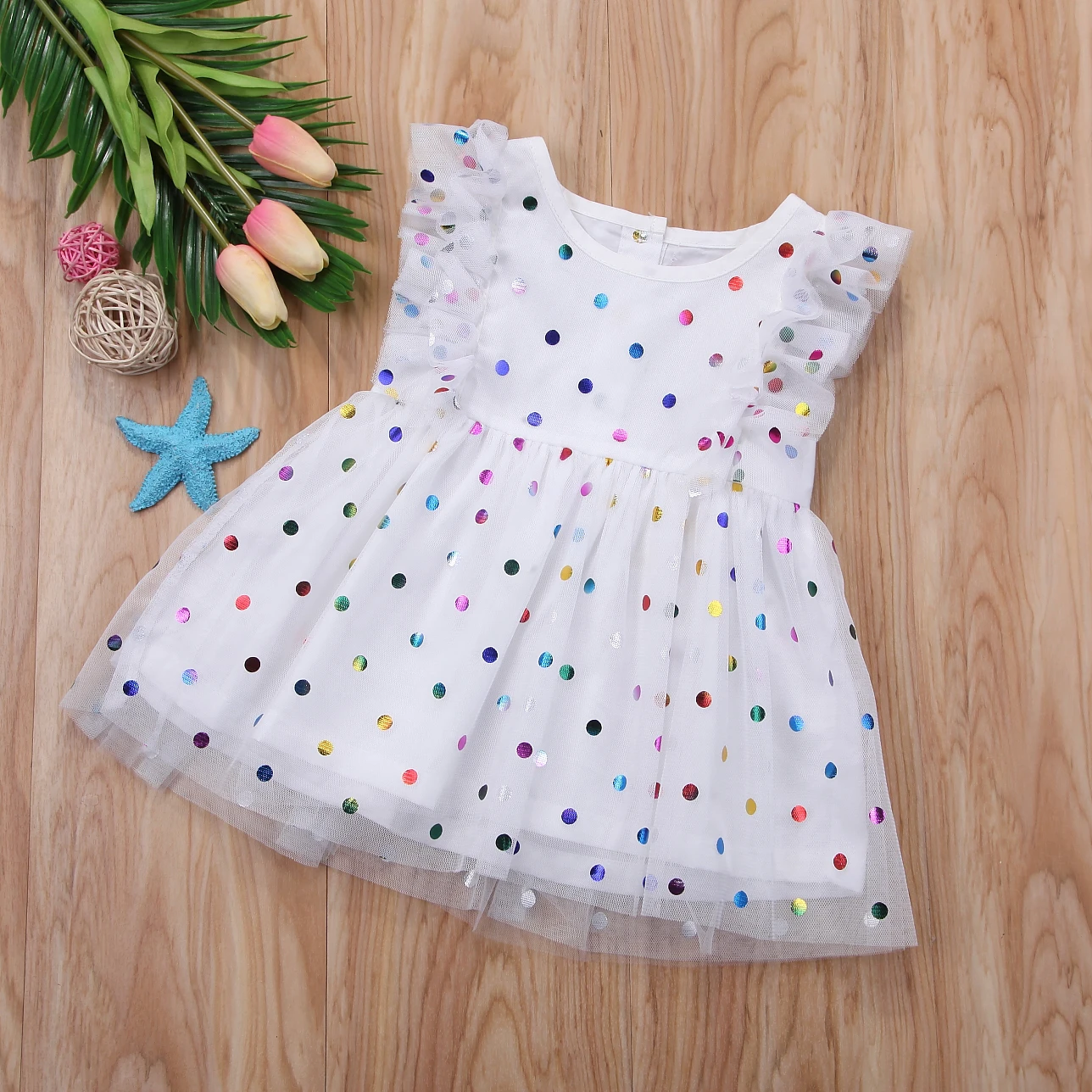 Party Tulle Tutu Prom Formal Dress Polka Dot Sweet Baby Clothes Girl Dresses Toddler Kid Sequins Pageant | Детская одежда и обувь