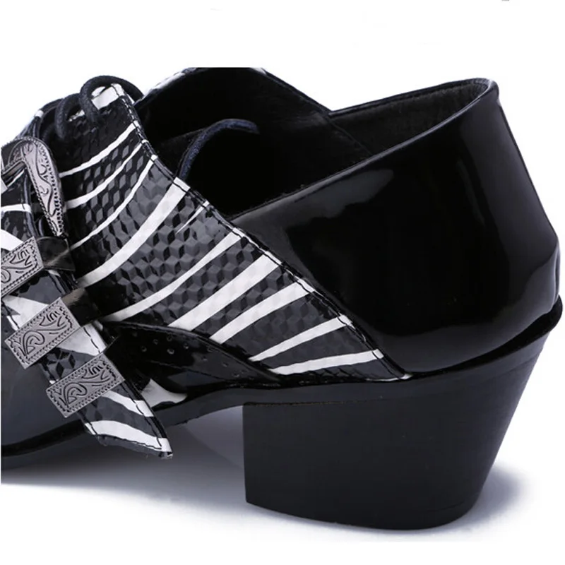 Горячие Продажи Zapatos Hombre Зебра Высота Увеличение Мужские Туфли Лакированной Кожи