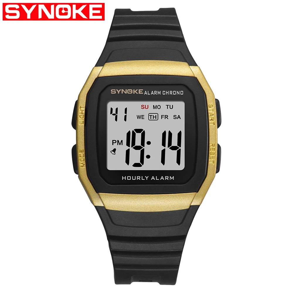 Gold SYNOKE мужские часы, мужские часы, модные спортивные водонепроницаемые светодиодный цифровые наручные часы, мужские электронные военные часы с будильником - Цвет: Gold
