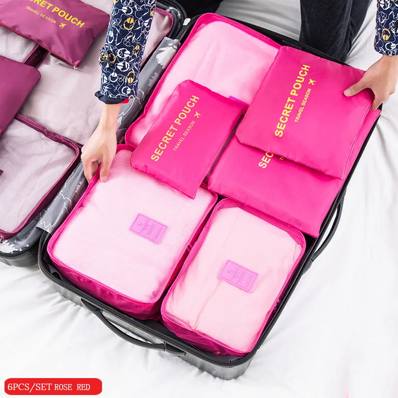 6PCS 6 шт./лот дорожная сумка для хранения одежды для багажа одежда аккуратный Органайзер сумка чемодан шкаф разделитель контейнер Портативная сумка - Цвет: 6PCS