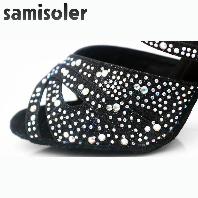 Женская обувь для латиноамериканских танцев; zapatos de baile latino mujer; блестящая черная атласная Женская обувь для сальсы; вечерние туфли для бальных танцев